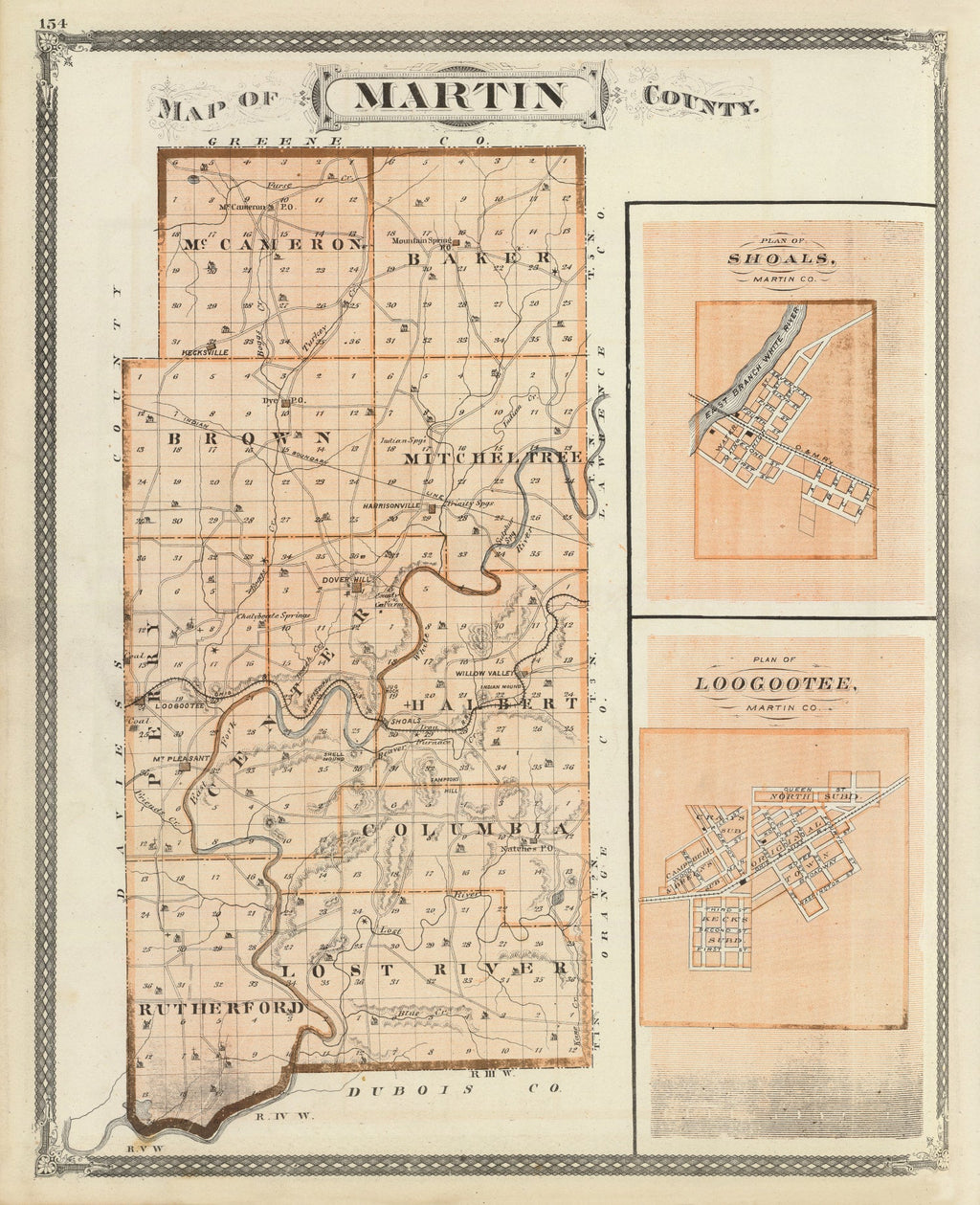 Vintage Map of Martin County, Indiana 1876