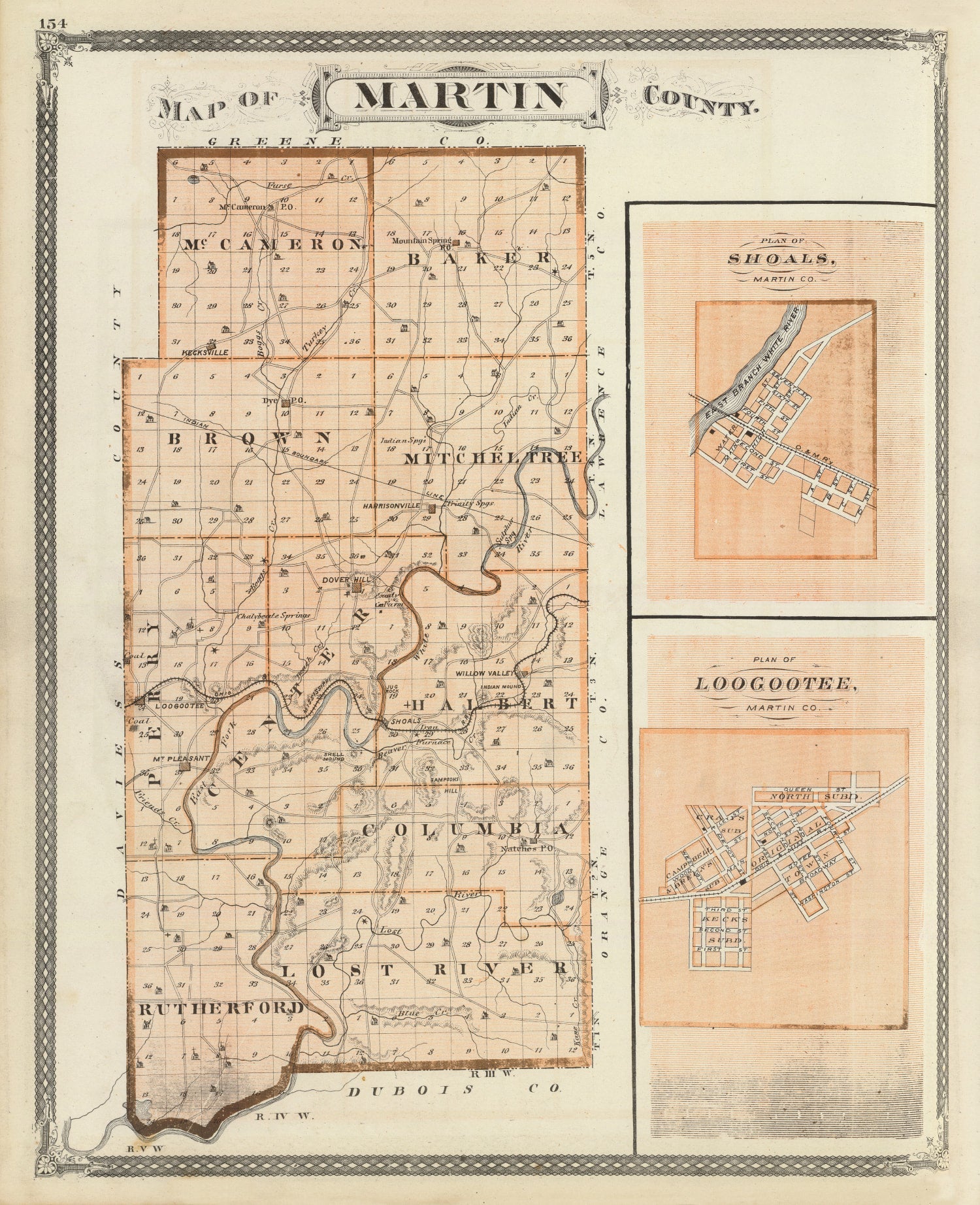 Vintage Map of Martin County, Indiana 1876