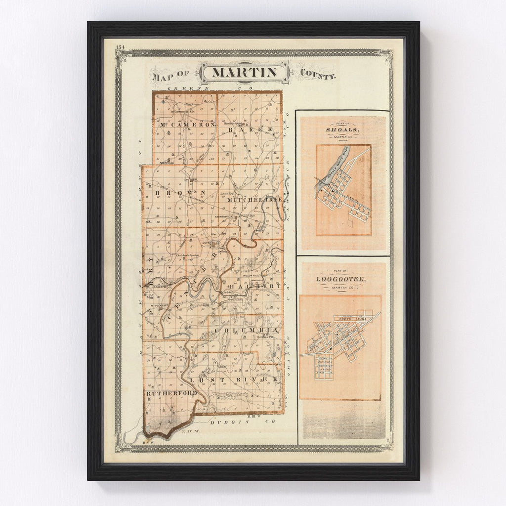 Vintage Map of Martin County, Indiana 1876
