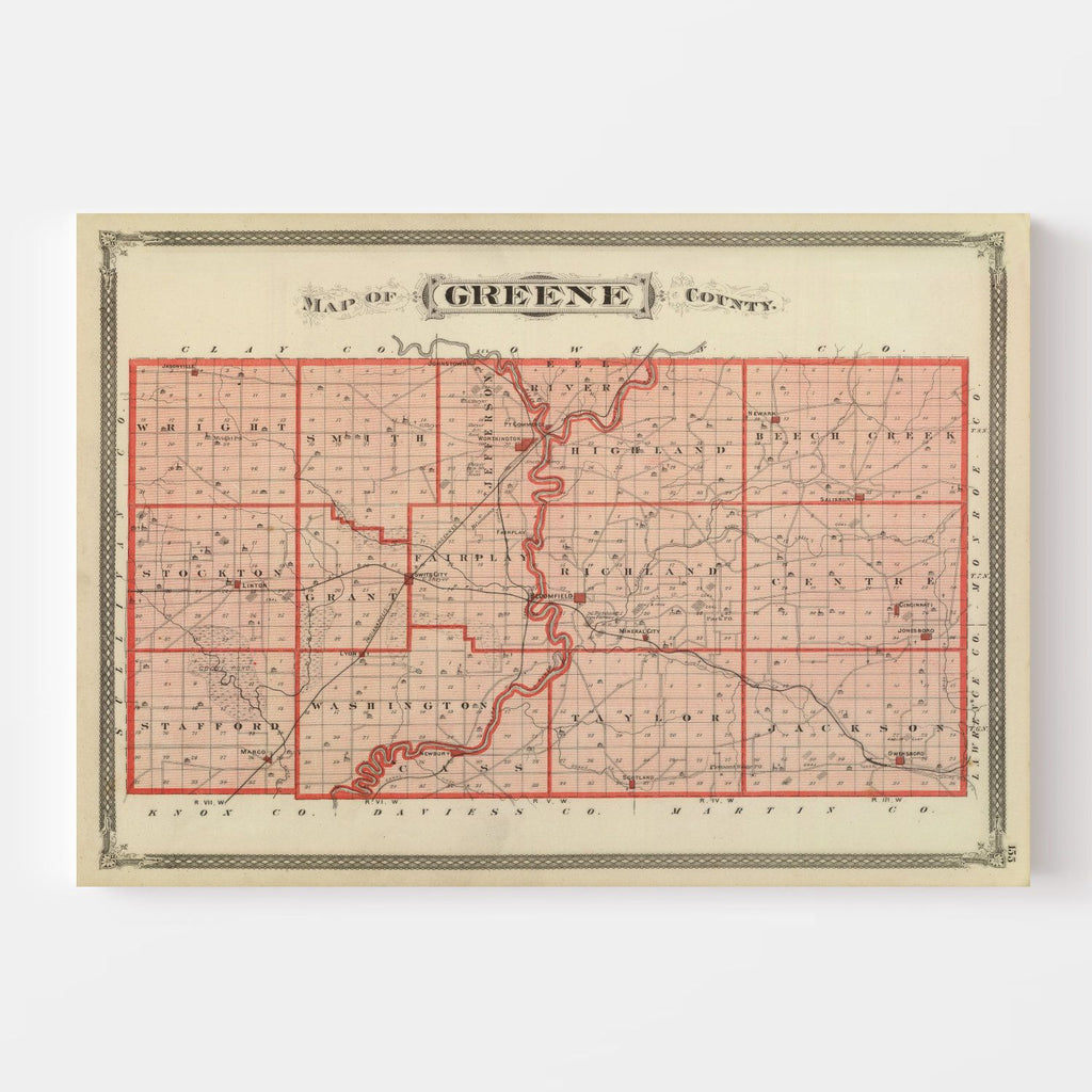 Vintage Map of Greene County, Indiana 1876