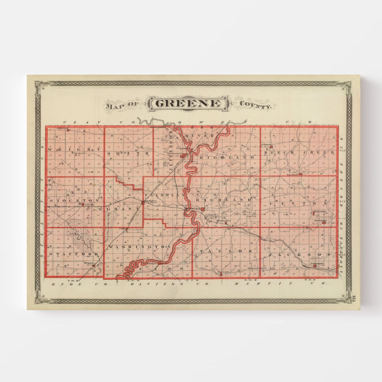 Vintage Map of Greene County, Indiana 1876