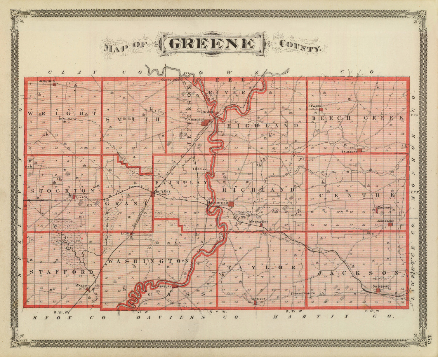 Vintage Map of Greene County, Indiana 1876