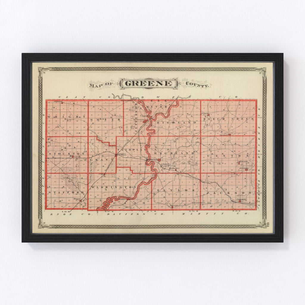 Vintage Map of Greene County, Indiana 1876