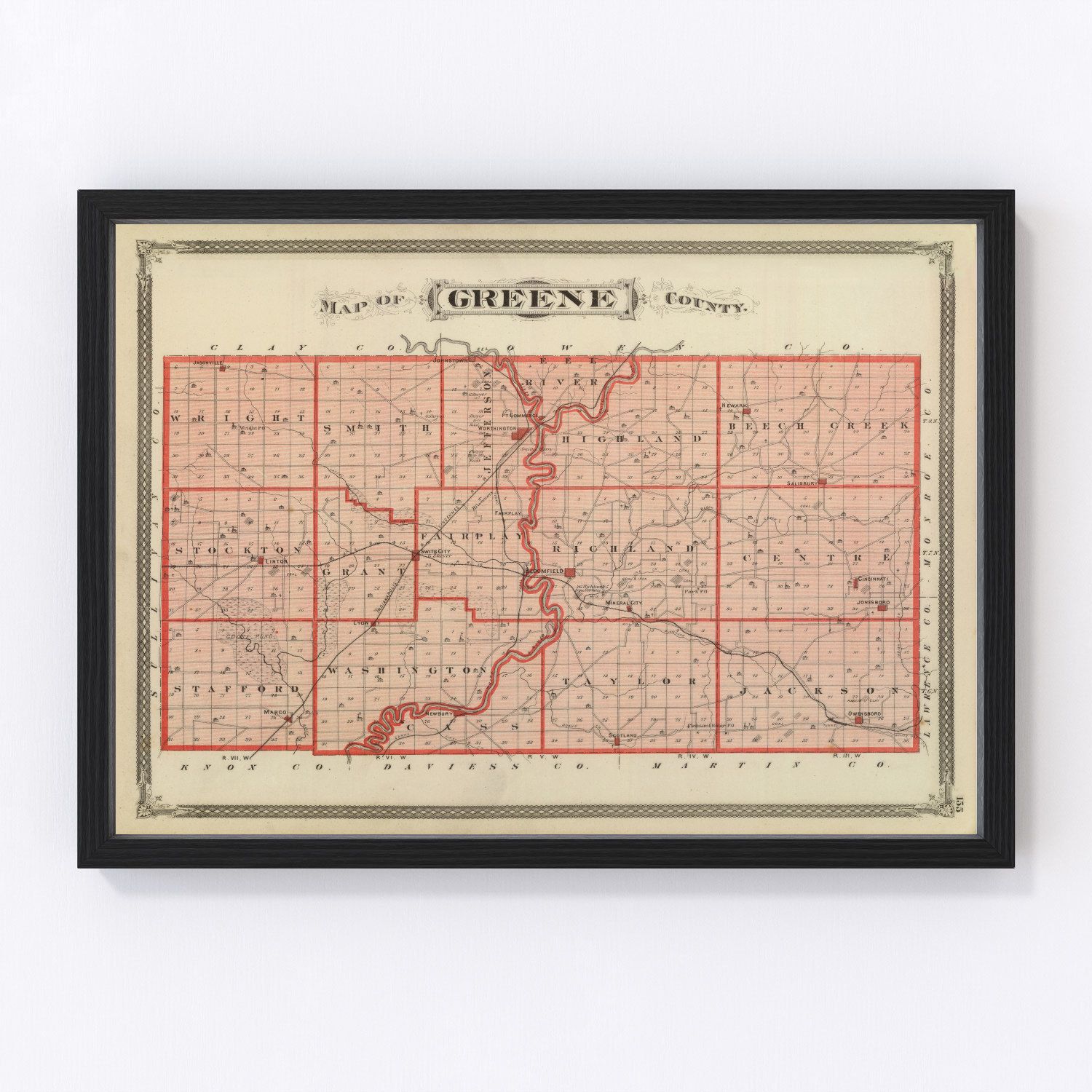 Vintage Map of Greene County, Indiana 1876