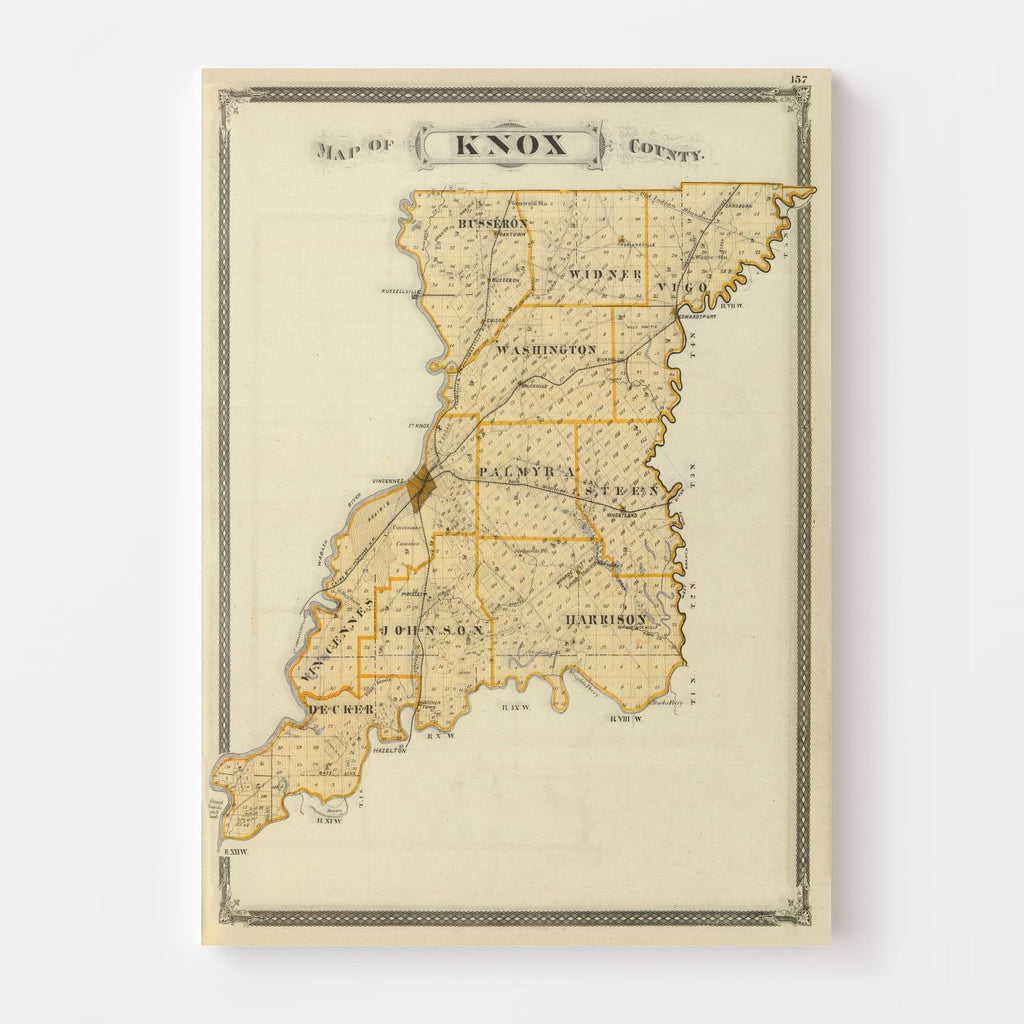Vintage Map of Knox County, Indiana 1876