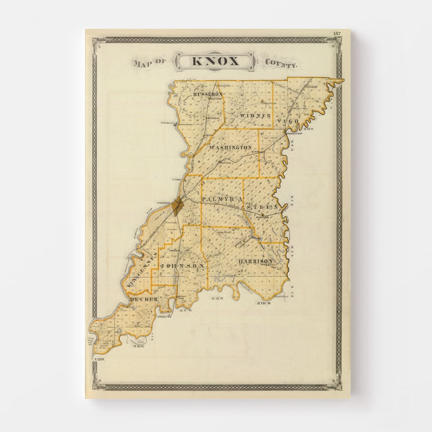 Vintage Map of Knox County, Indiana 1876