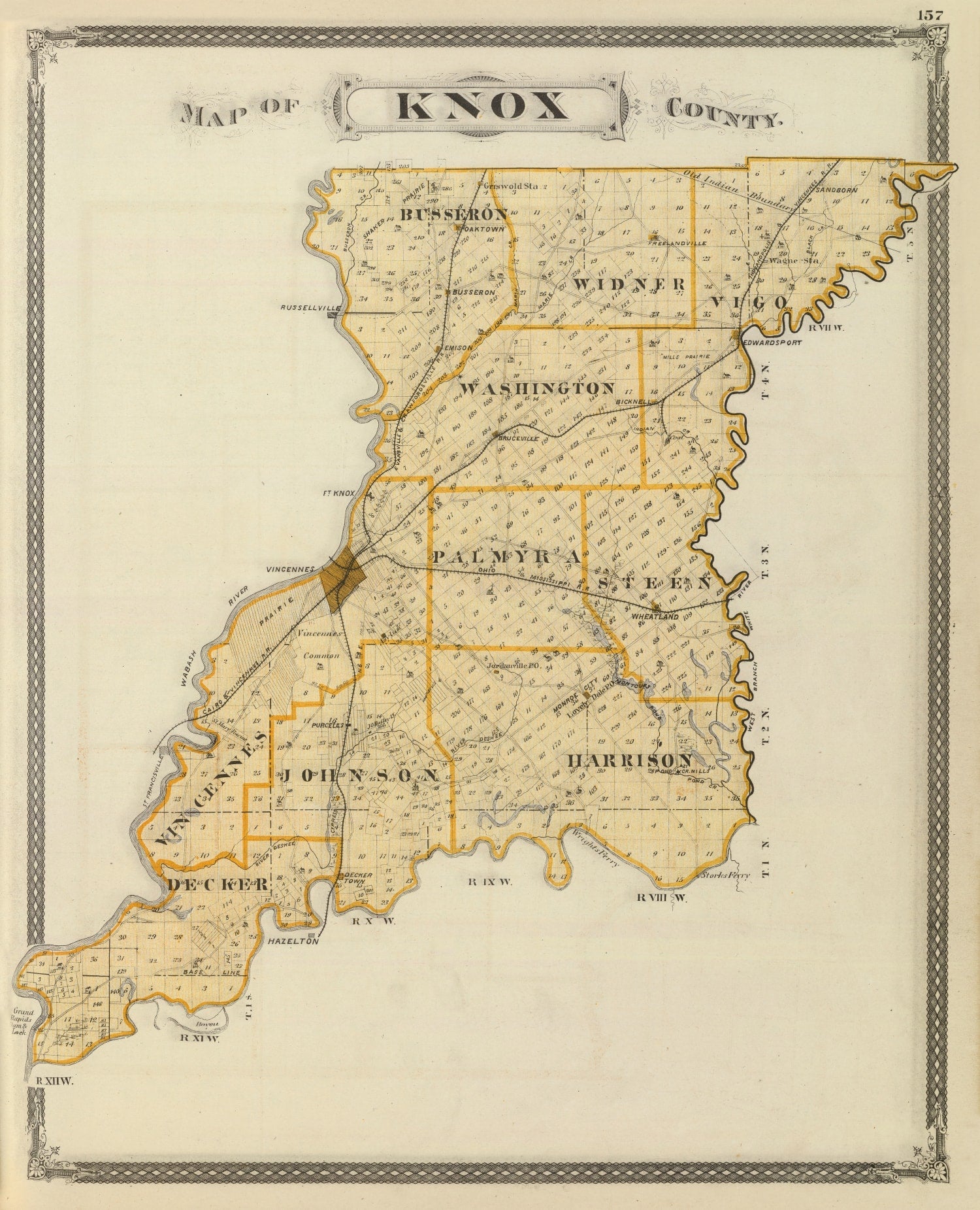 Vintage Map of Knox County, Indiana 1876