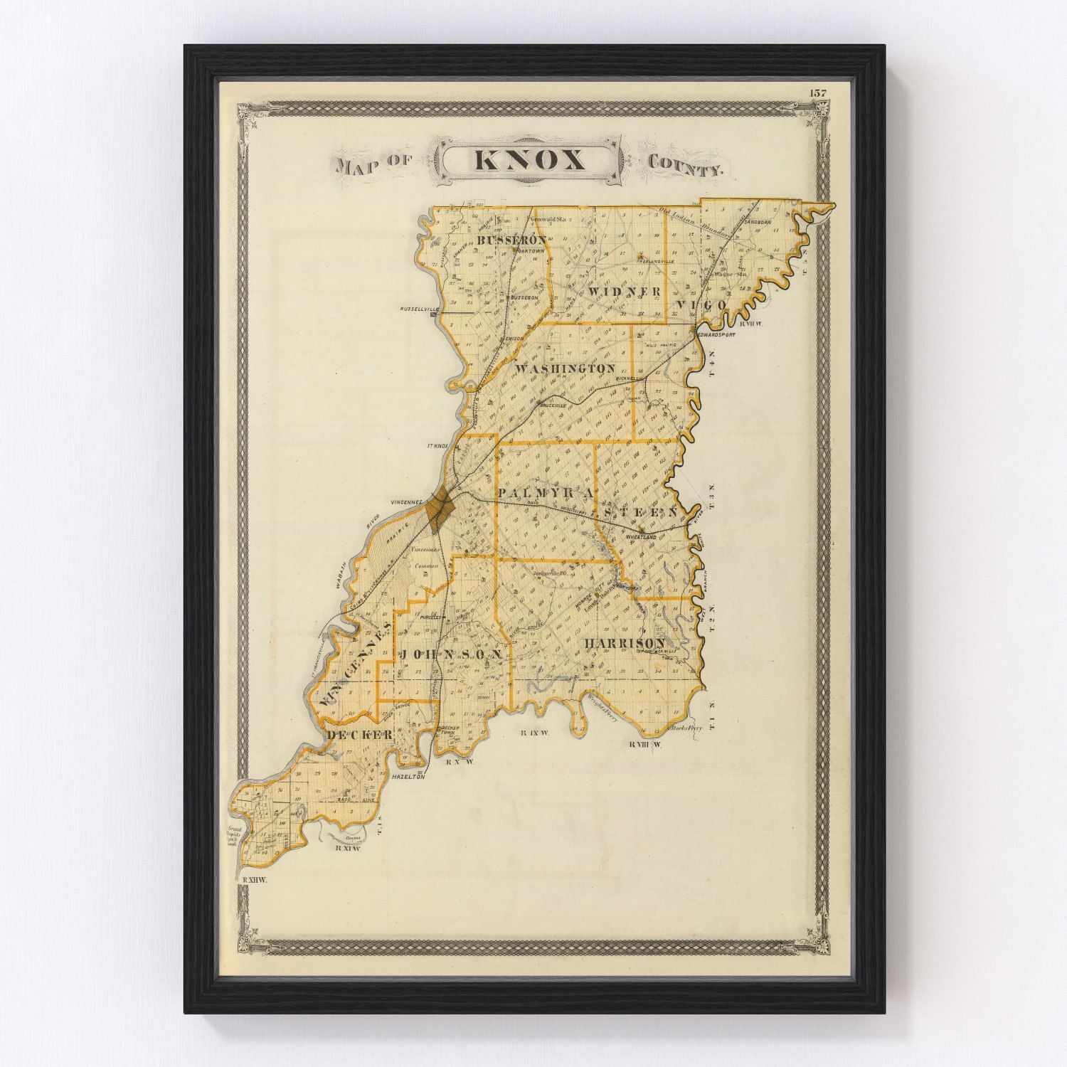 Vintage Map of Knox County, Indiana 1876