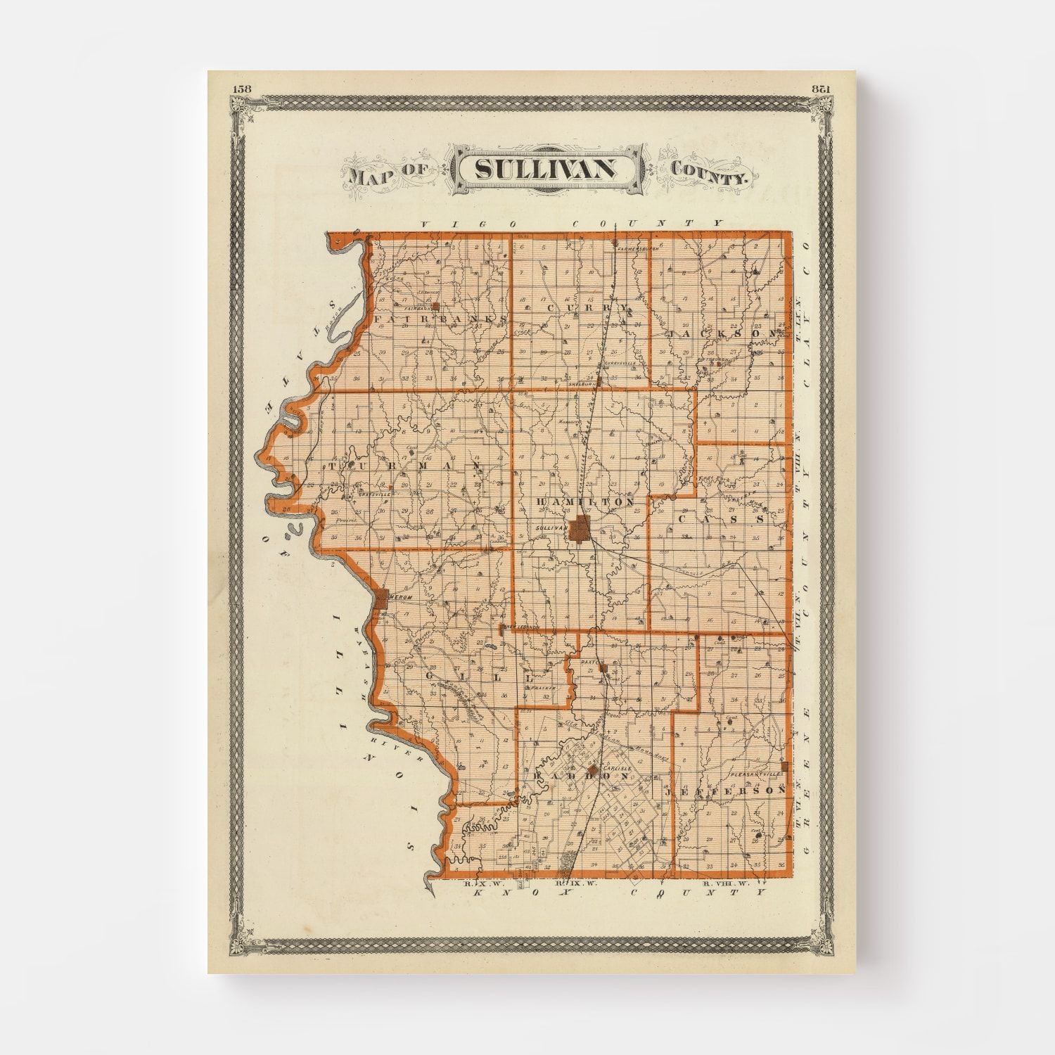 Vintage Map of Sullivan County, Indiana 1876