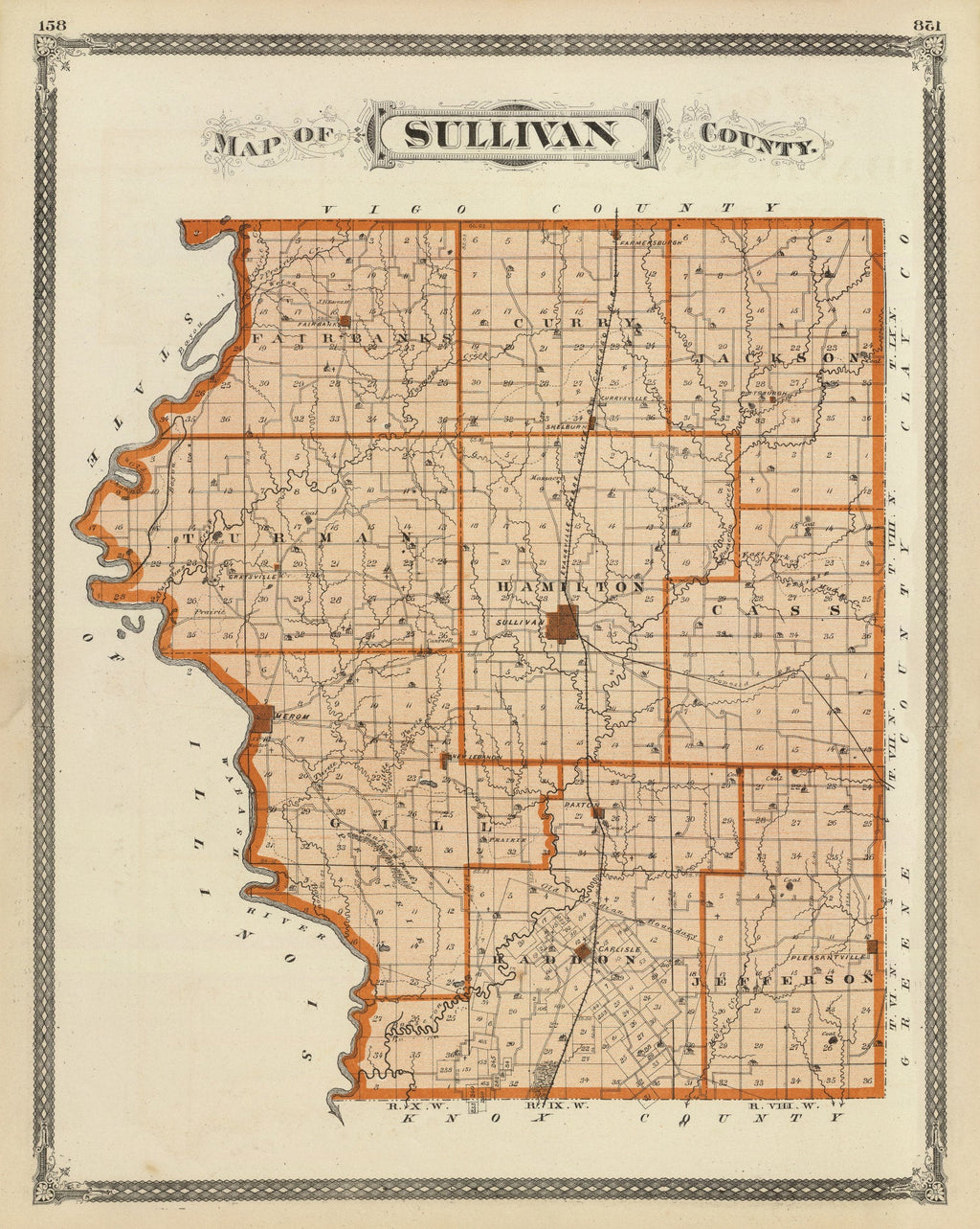 Vintage Map of Sullivan County, Indiana 1876