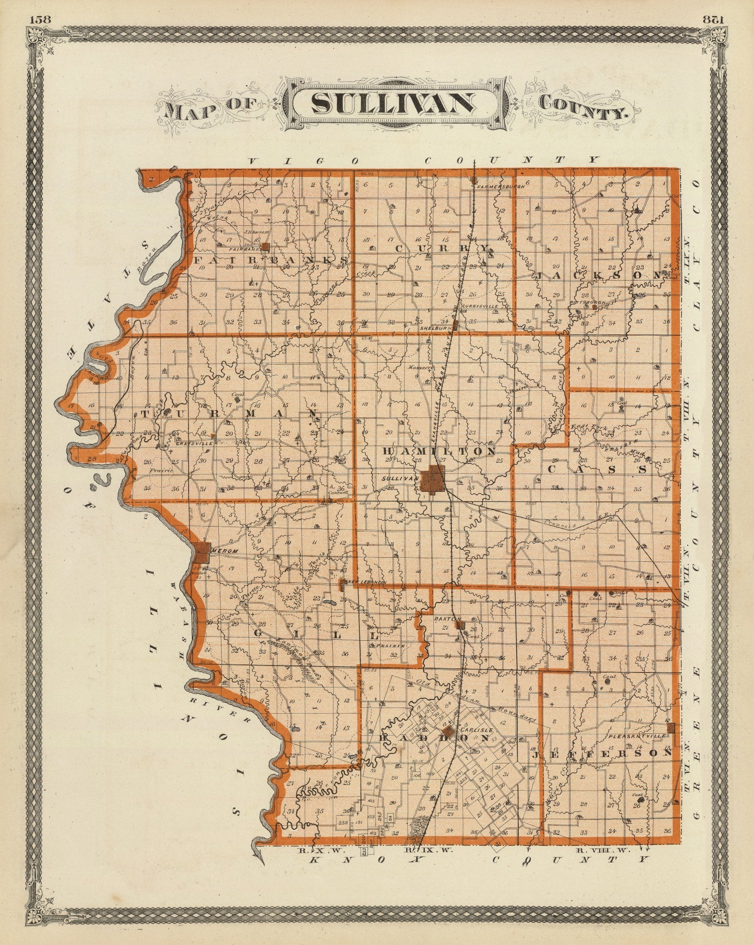 Vintage Map of Sullivan County, Indiana 1876