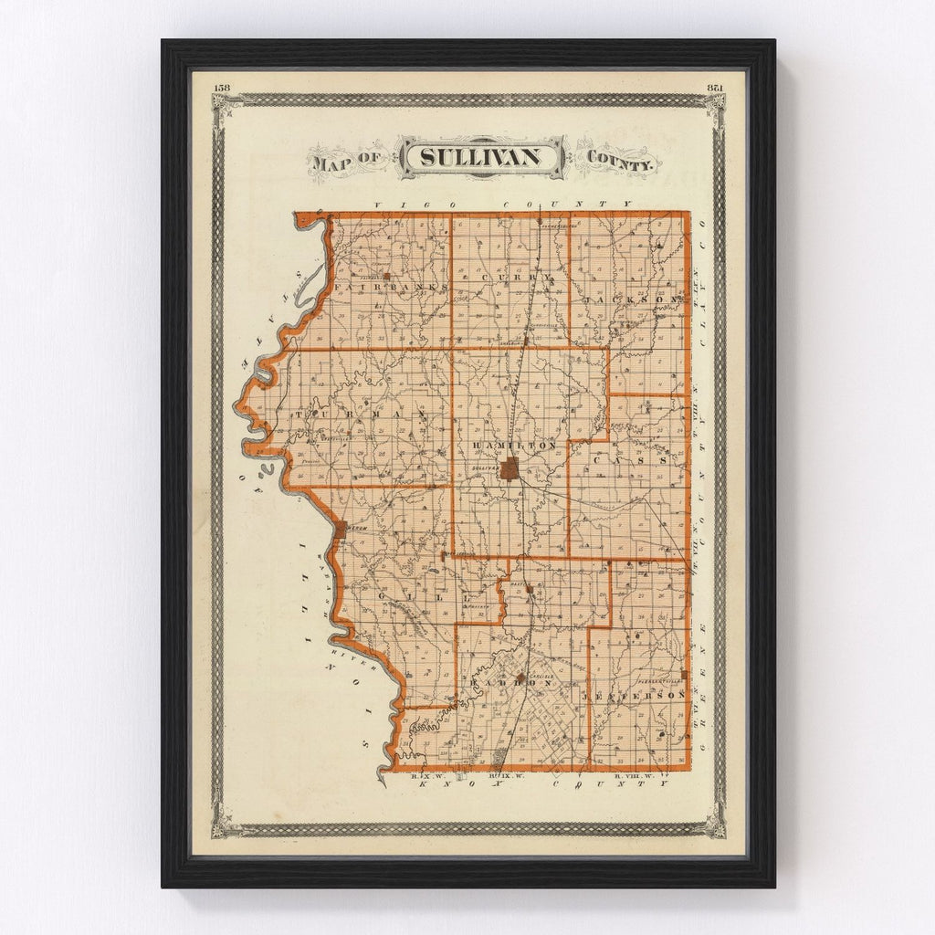 Vintage Map of Sullivan County, Indiana 1876