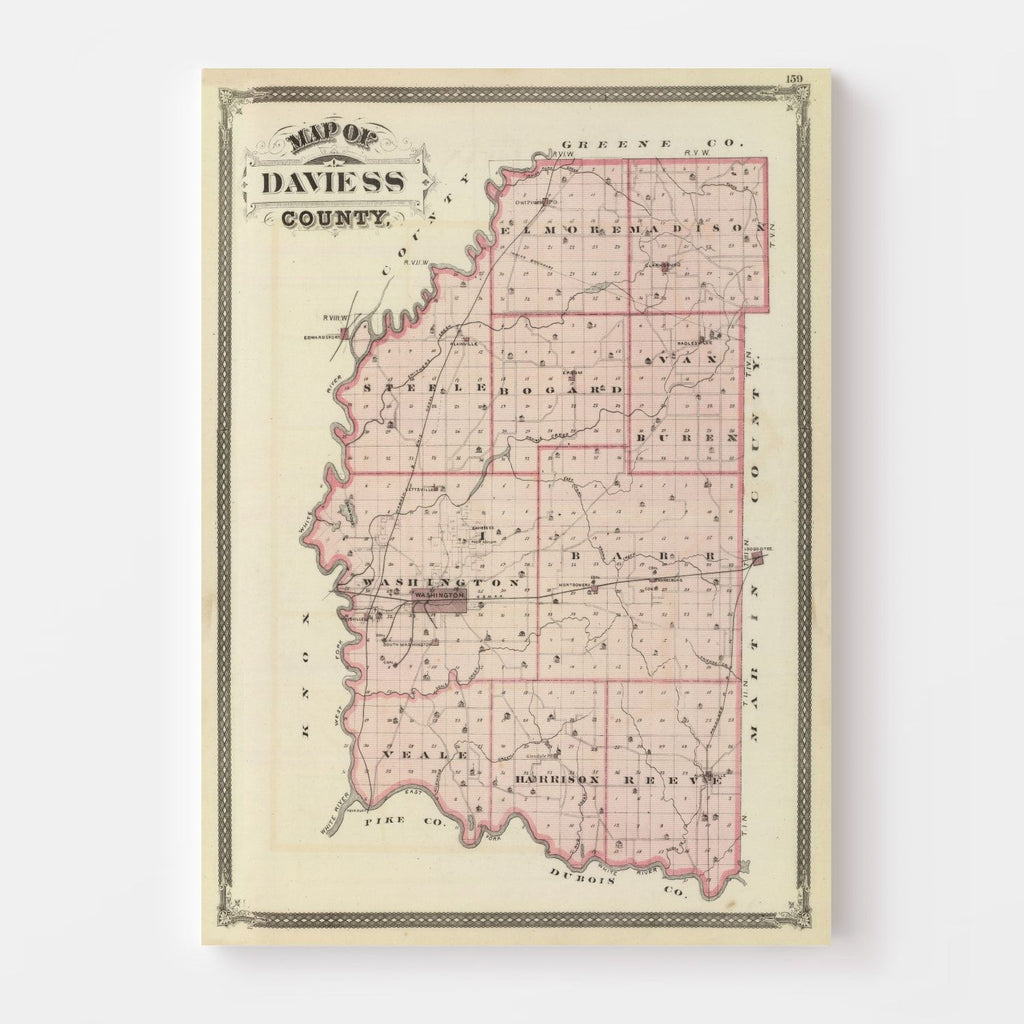 Vintage Map of Daviess County, Indiana 1876