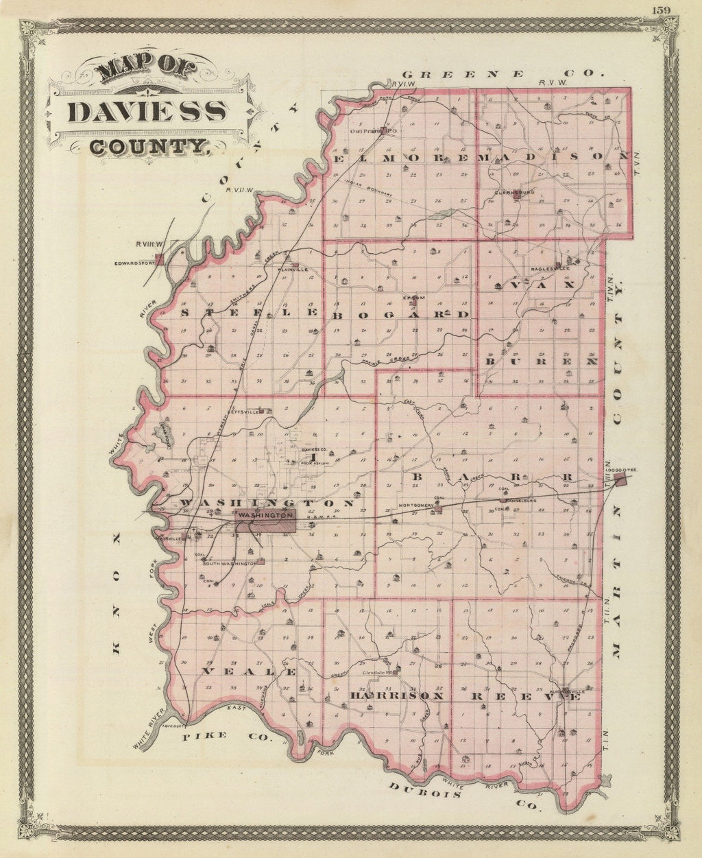 Vintage Map of Daviess County, Indiana 1876