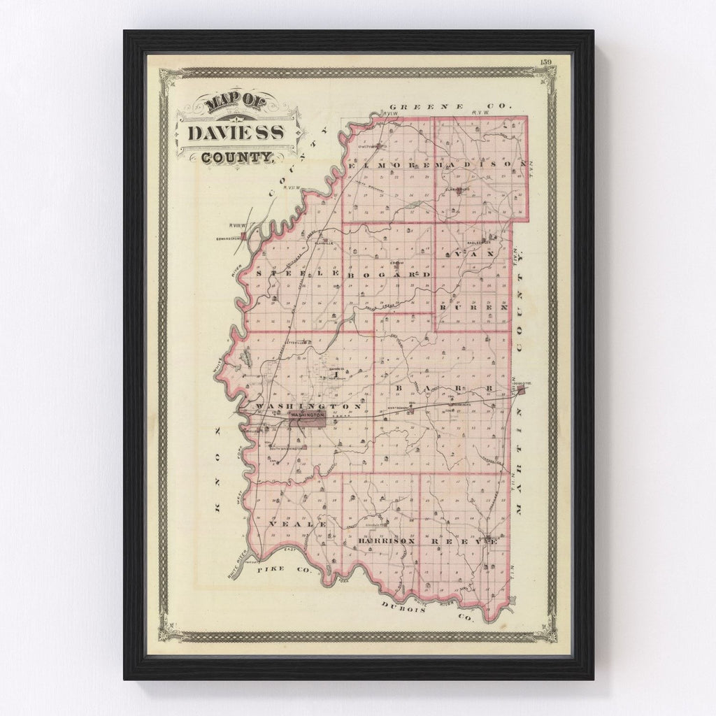 Vintage Map of Daviess County, Indiana 1876
