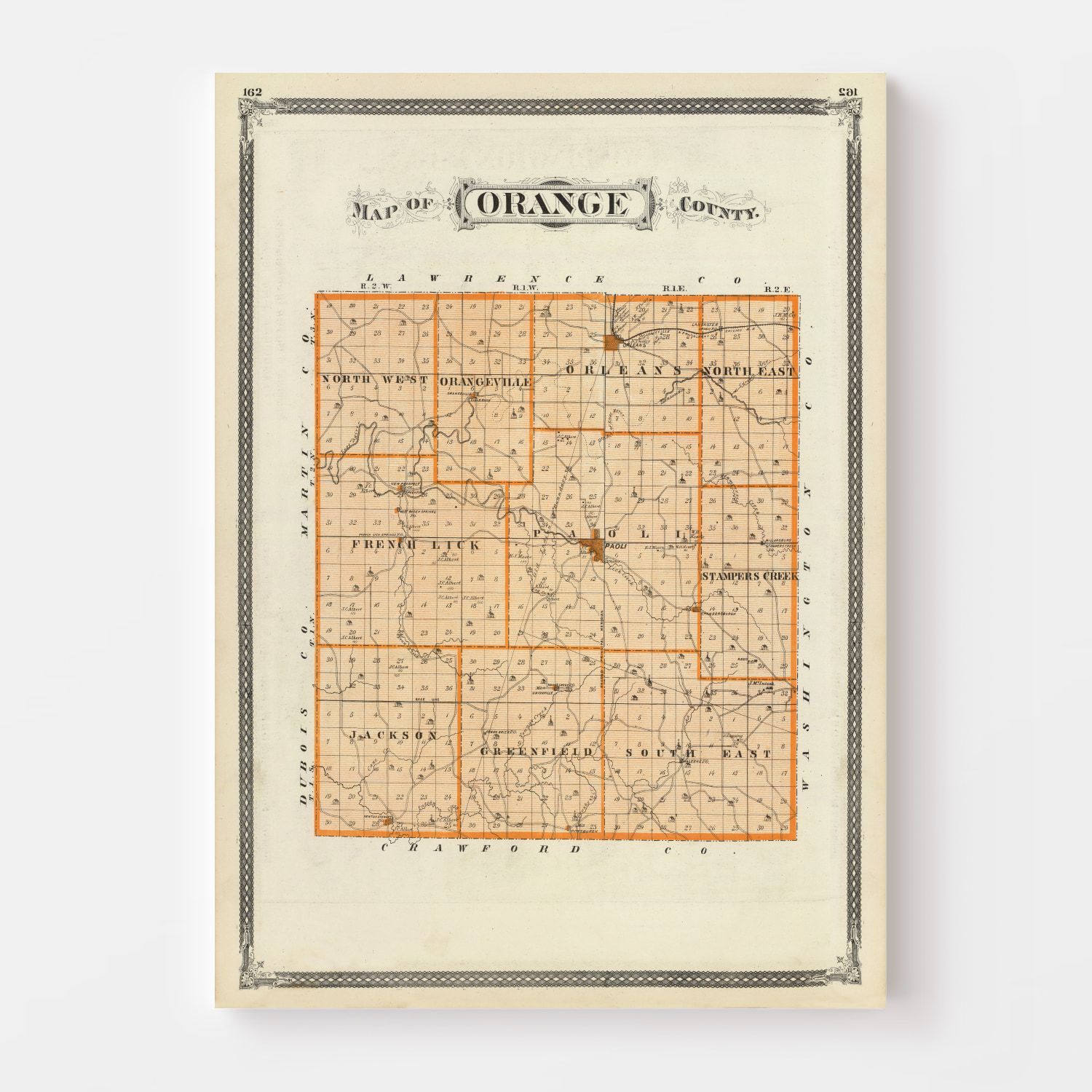 Vintage Map of Orange County, Indiana 1876