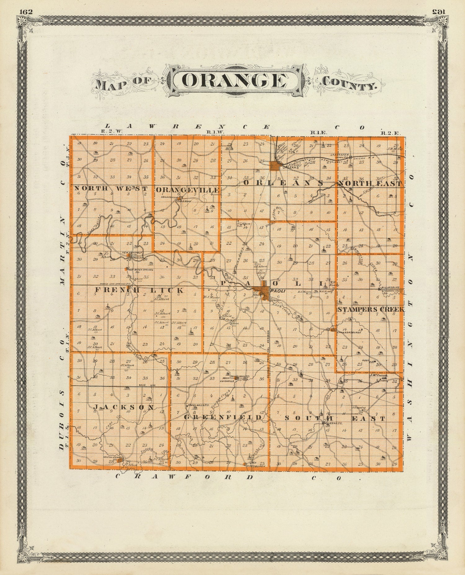 Vintage Map of Orange County, Indiana 1876