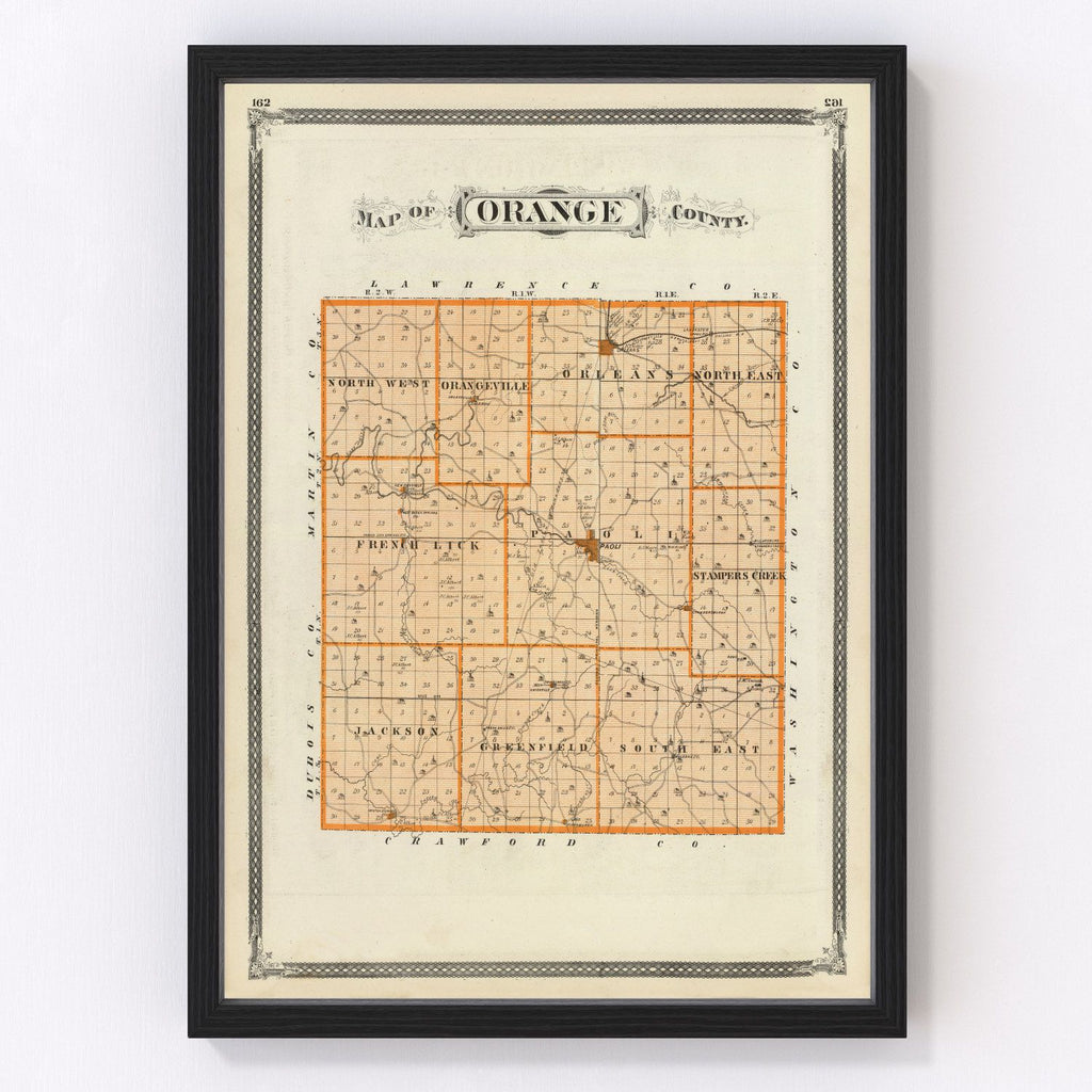 Vintage Map of Orange County, Indiana 1876
