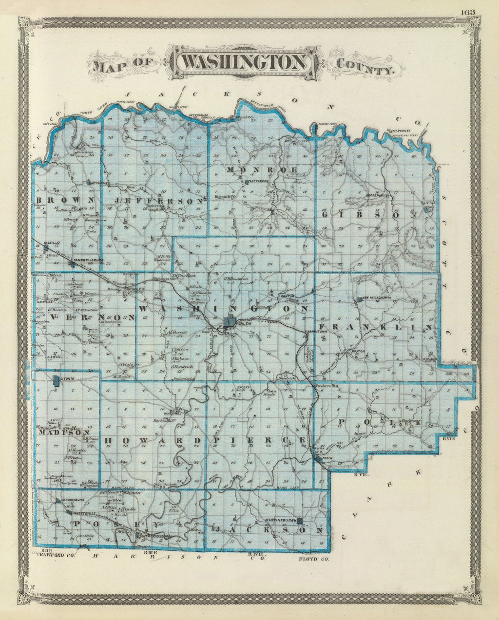 Vintage Map of Washington County, Indiana 1876
