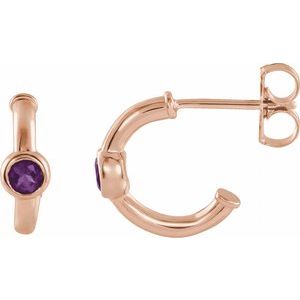 14K Rose Gold Natural Amethyst Huggie Hoop Earrings