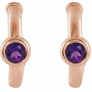 14K Rose Gold Natural Amethyst Huggie Hoop Earrings – image 2
