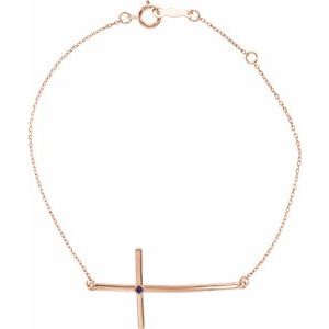 14K Rose Gold Natural Alexandrite Sideways Cross 7-8" Bracelet