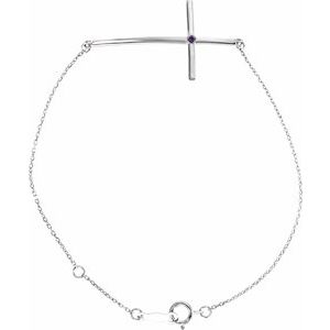 14K White Gold Natural Alexandrite Sideways Cross 7-8" Bracelet