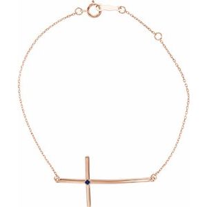 14K Rose Gold Natural Blue Sapphire Sideways Cross 7-8" Bracelet
