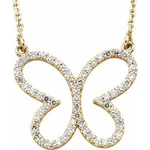 14K Yellow Gold 1/4 CTW Natural Diamond Butterfly 16" Necklace