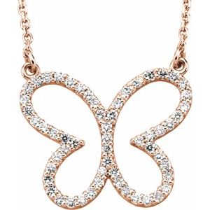 14K Rose Gold 1/4 CTW Natural Diamond Butterfly 16" Necklace