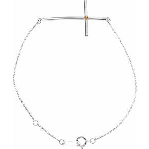 Platinum Natural Citrine Sideways Cross 7-8" Bracelet