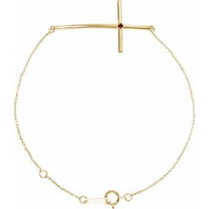 14K Yellow Gold Natural Mozambique Garnet Sideways Cross 7-8" Bracelet
