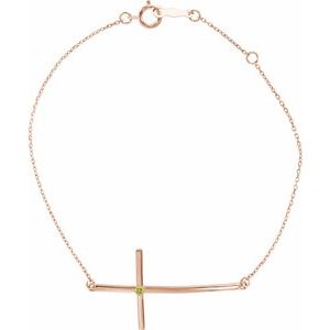 14K Rose Gold Natural Peridot Sideways Cross 7-8" Bracelet