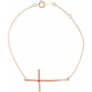 14K Rose Gold Natural Pink Tourmaline Sideways Cross 7-8" Bracelet