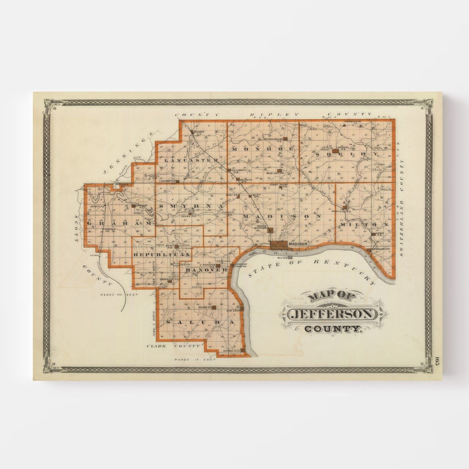 Vintage Map of Jefferson County, Indiana 1876
