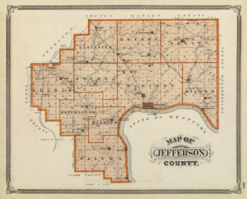 Vintage Map of Jefferson County, Indiana 1876