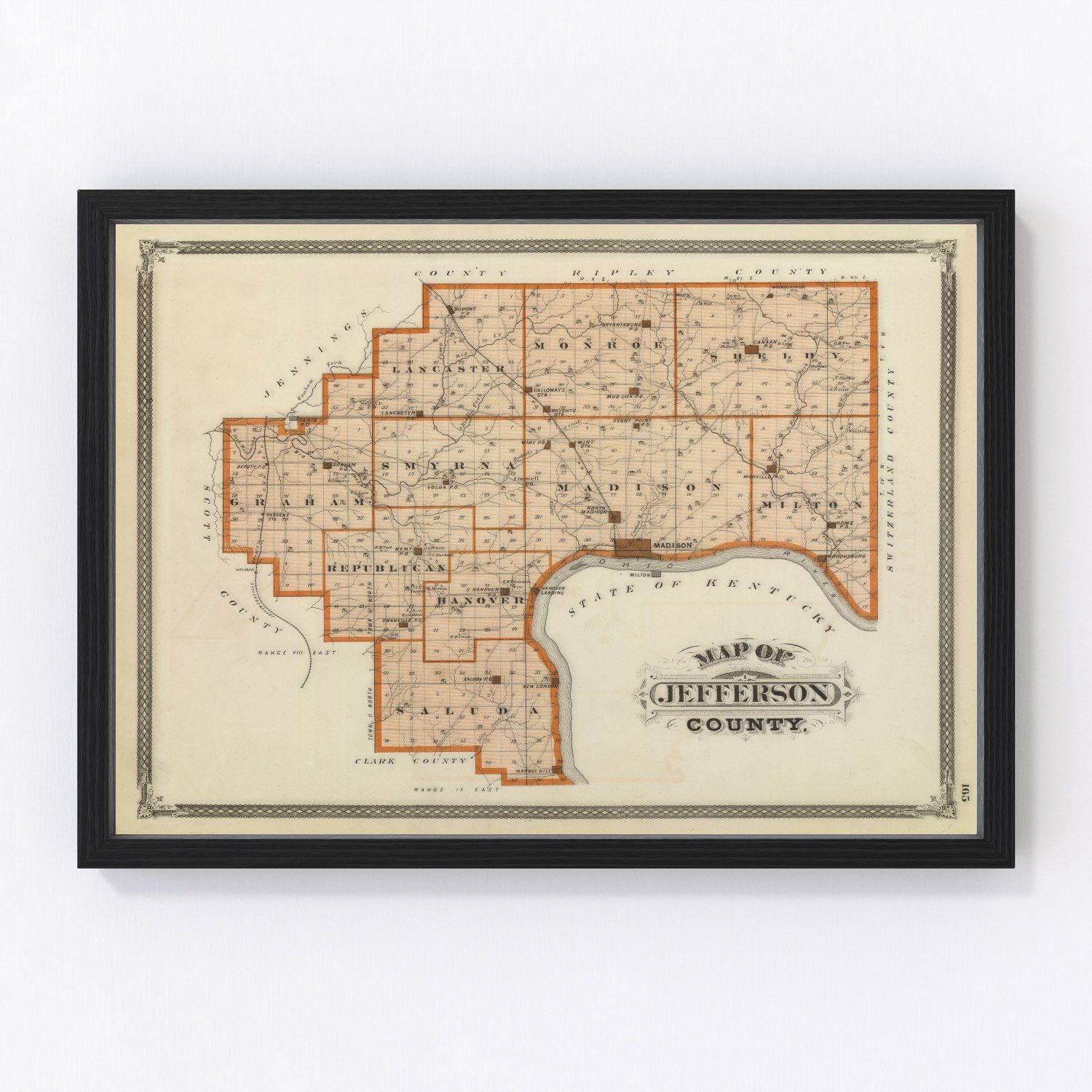 Vintage Map of Jefferson County, Indiana 1876