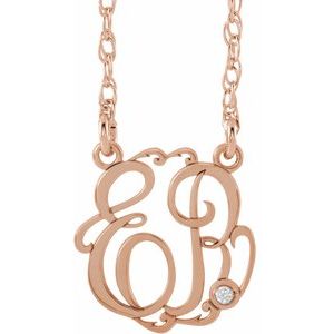 14K Rose Gold-Plated Sterling Silver 15 mm 2 Initials .02 CT Natural Diamond Script Monogram I1, H-I Necklace