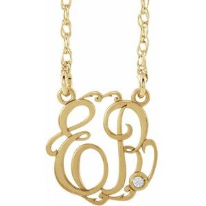 14K Yellow Gold-Plated Sterling Silver 15 mm 2 Initials .02 CT Natural Diamond Script Monogram I1, H-I Necklace