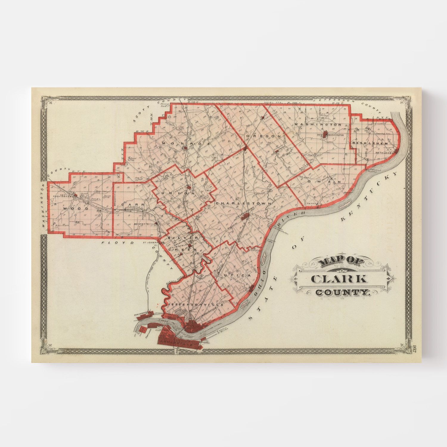 Vintage Map of Clark County, Indiana 1876