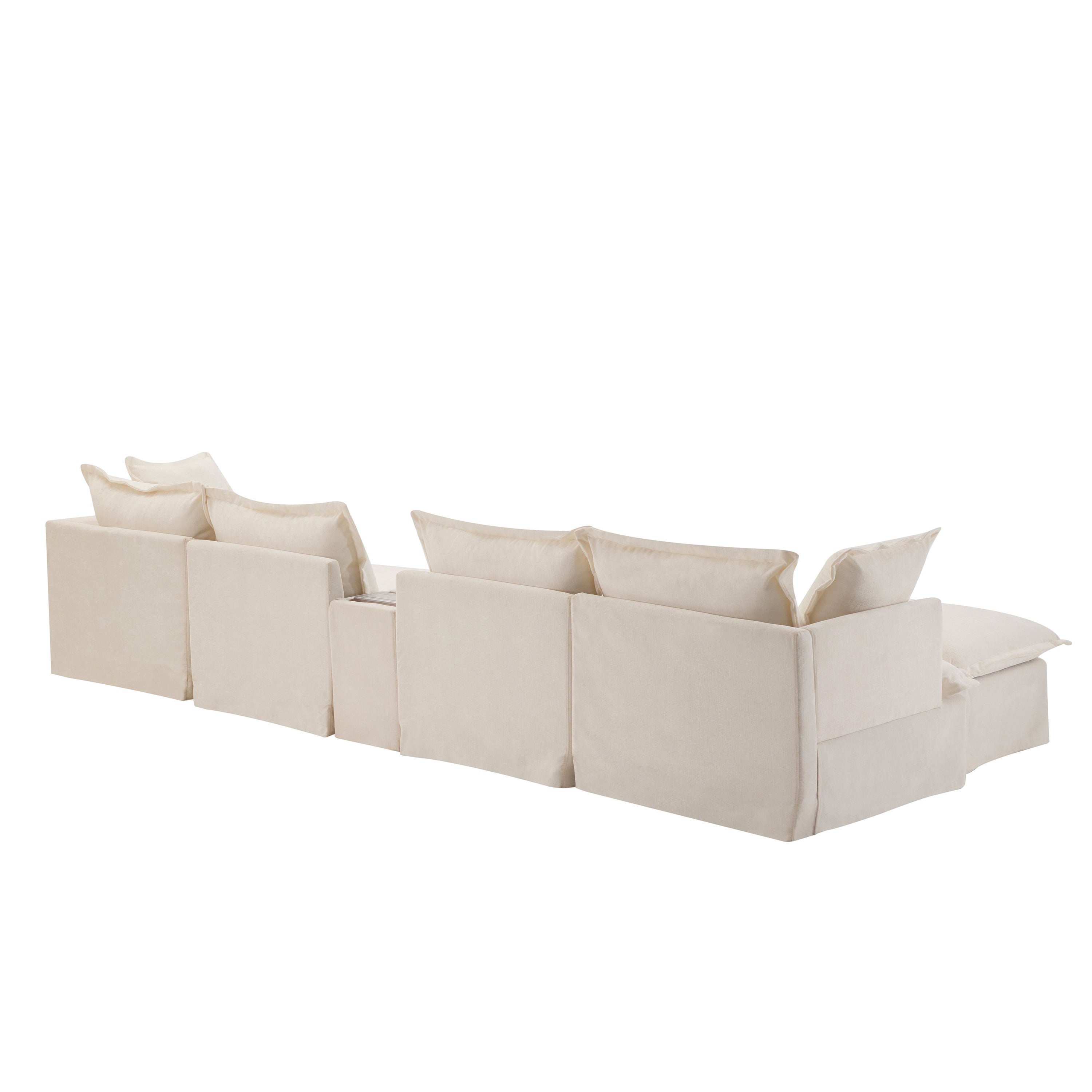 [VIDEO+NEW]131'' Modular Sectional Sofa with Movable Ottoman and Console,Cup Holder,Wide Seat,6 Seat U Shaped Couch,Oversized Chenille Sofa with USB Charger for Living Room,Apartment,2 Colors