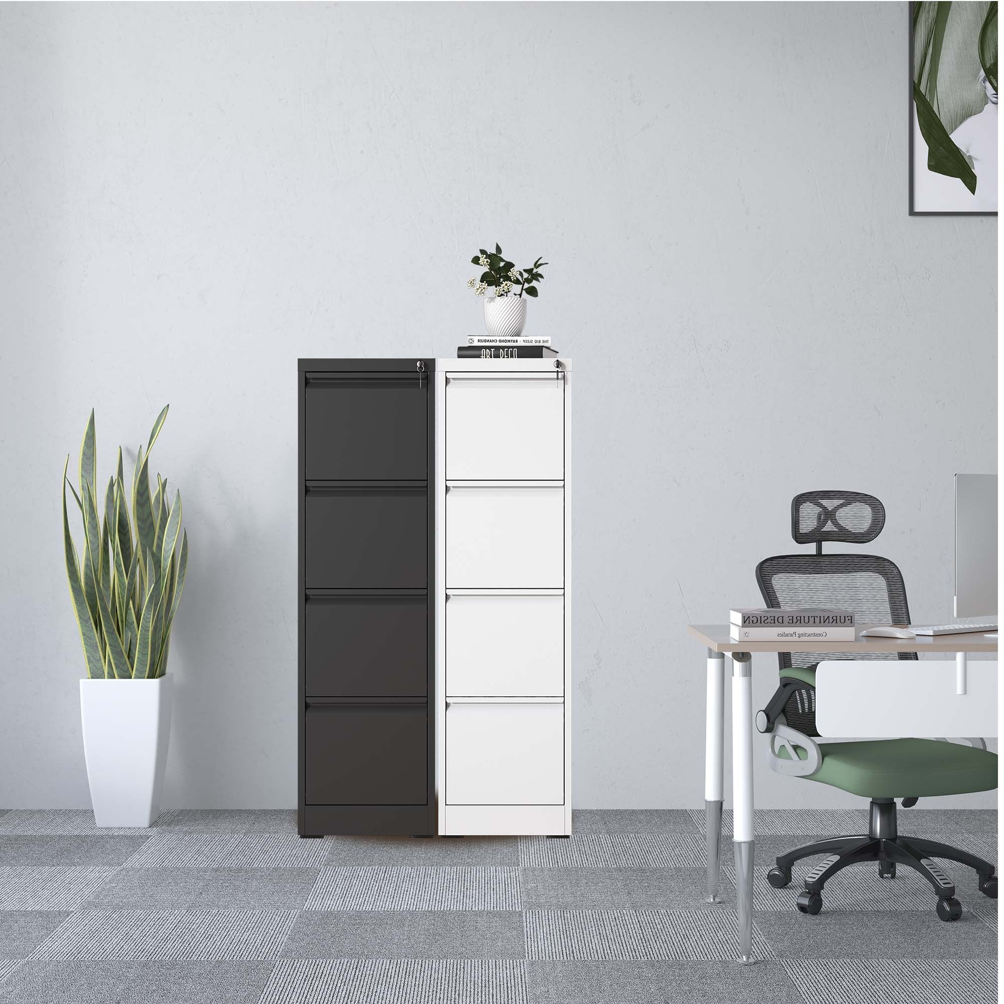SteelCraft Pro 4 Drawer Metal Vertical File Cabinet with Lock for A4 Legal/Letter Size, Black Metal