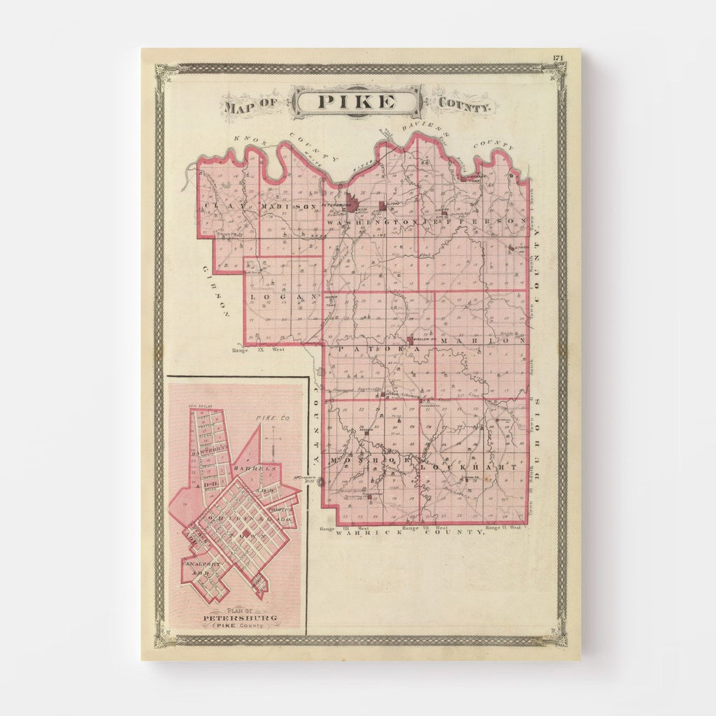 Vintage Map of Pike County, Indiana 1876