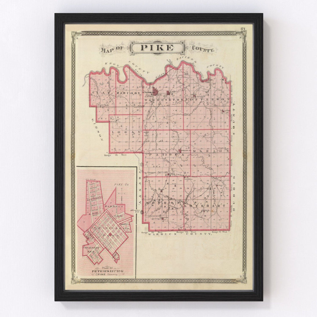 Vintage Map of Pike County, Indiana 1876