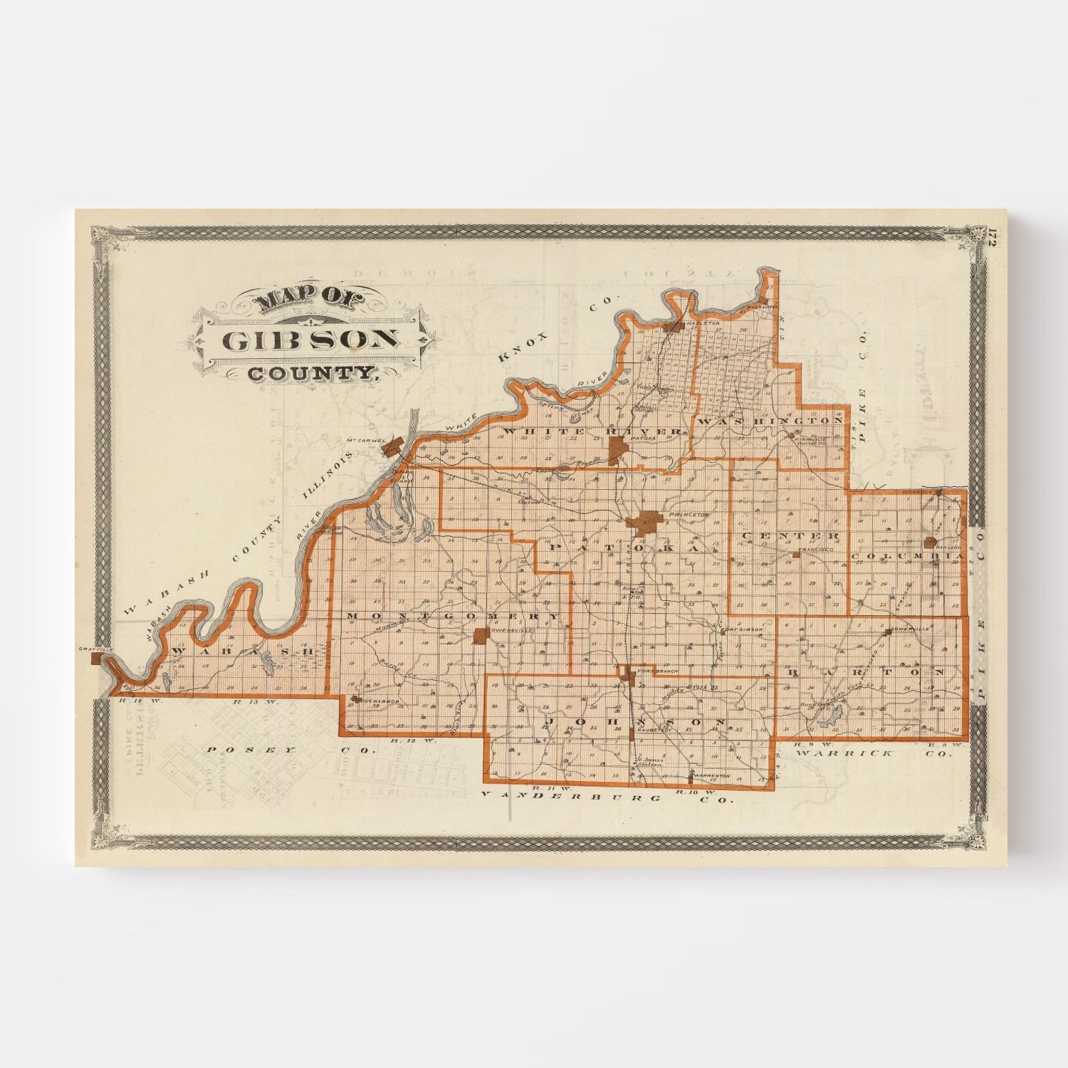 Vintage Map of Gibson County, Indiana 1876