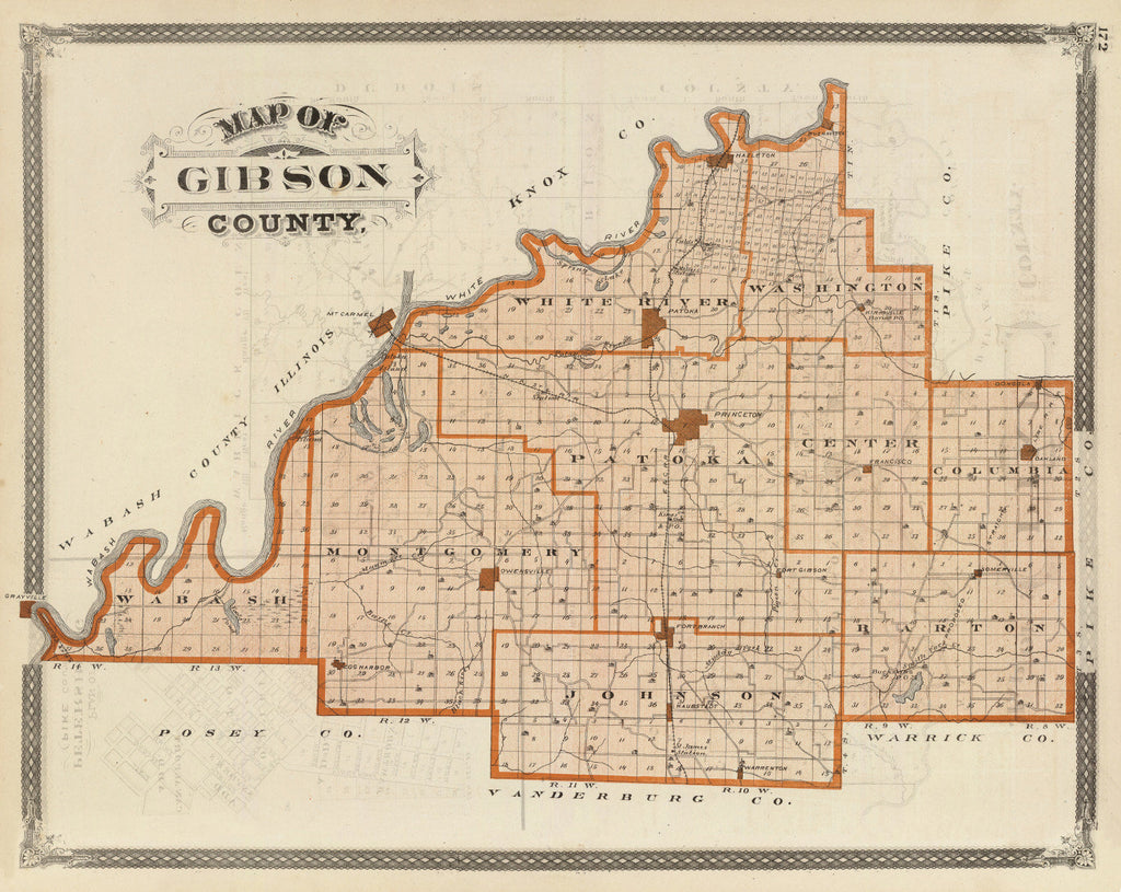 Vintage Map of Gibson County, Indiana 1876