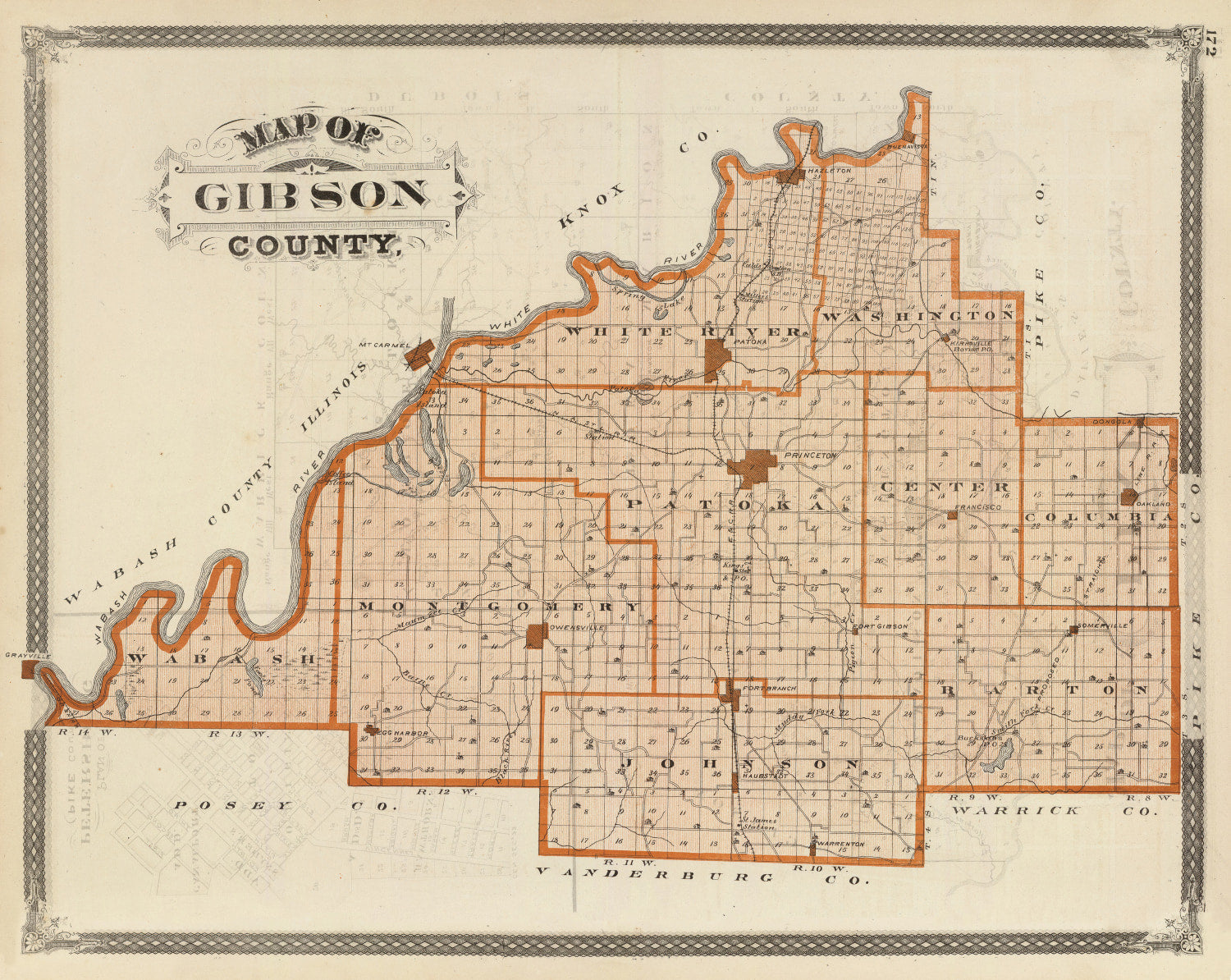 Vintage Map of Gibson County, Indiana 1876