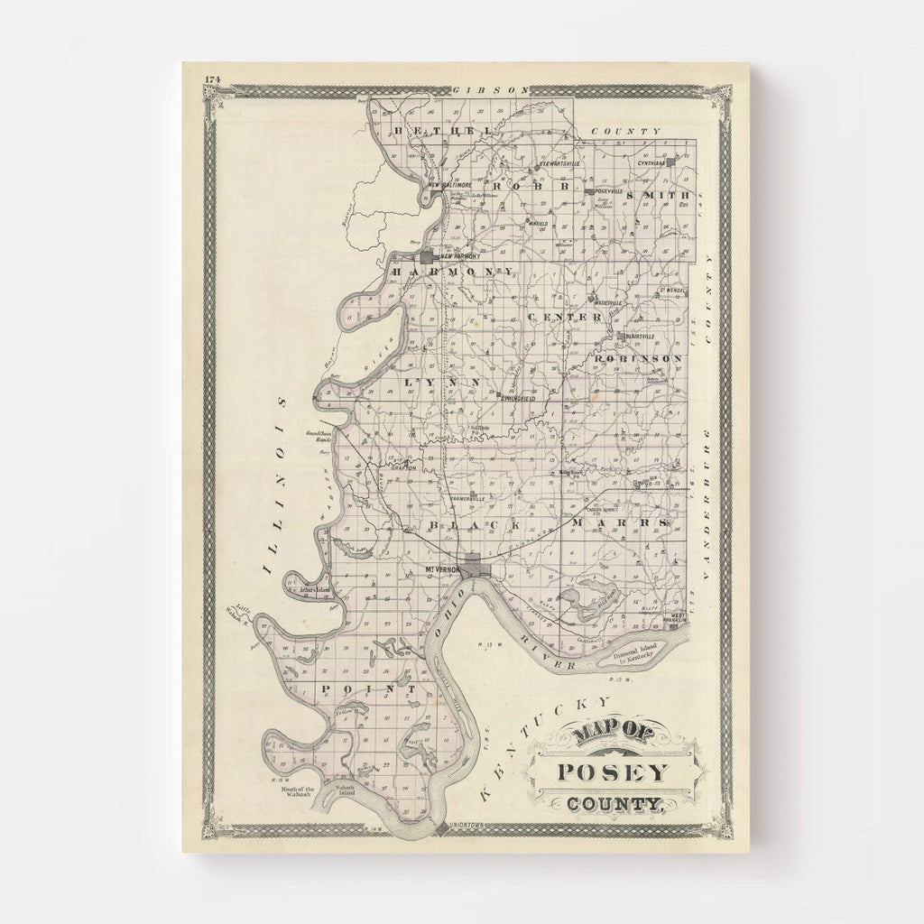 Vintage Map of Posey County, Indiana 1876