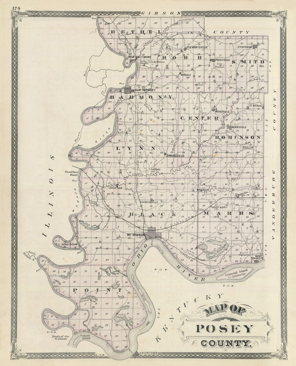 Vintage Map of Posey County, Indiana 1876