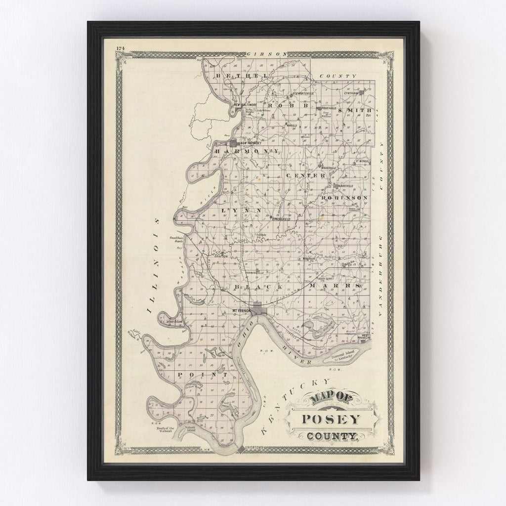 Vintage Map of Posey County, Indiana 1876
